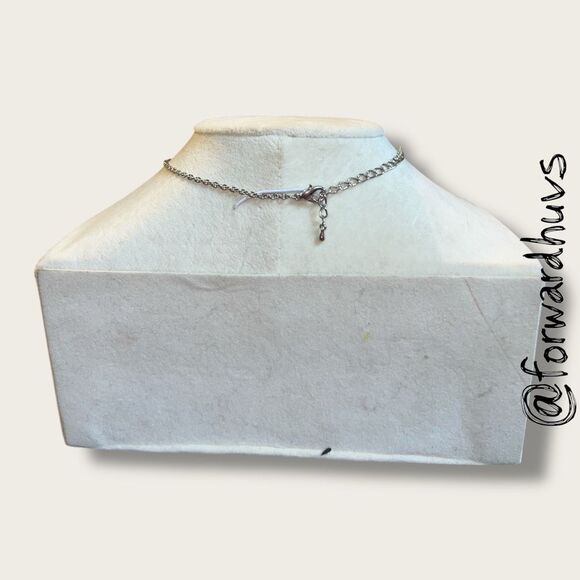Silver Tone Necklace with Square Glass Pendant – 20” Chain - Picture 7 of 10